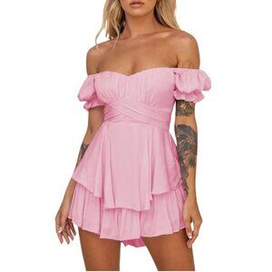 Lyaner Women's Baby Pink XS Sweetheart Ruffle Mini Dress